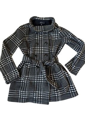 BCX Black & White Houndstooth Peacoat with Waist Tie
